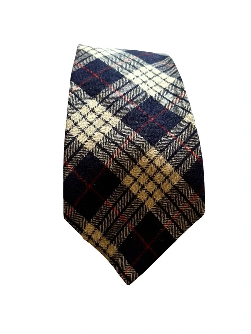 Vintage Viyella 55% Wool 45% Cotton Necktie Red Blue Cream Tartan Plaid Men Tie